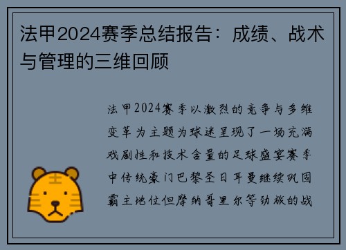 法甲2024赛季总结报告：成绩、战术与管理的三维回顾